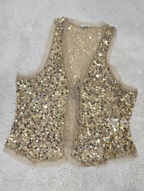 Kimchi Blue Gold Sequin Mesh Tank Top